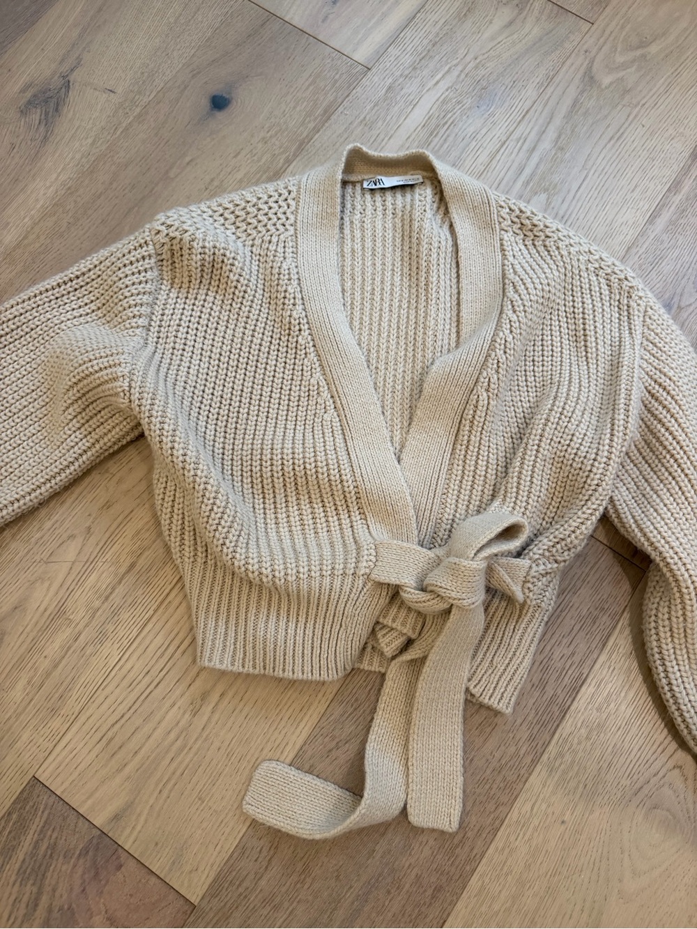 Zara Cream Knit Belted Cardigan - Picture 6 of 7